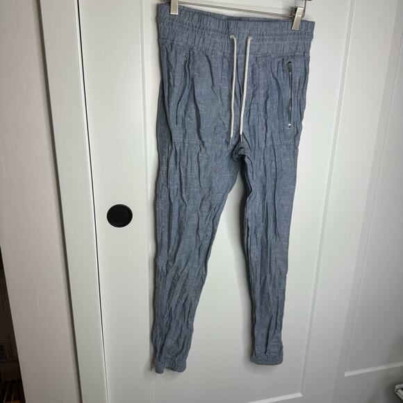 Athleta Cabo 100% Linen Joggers Drawstring Beach Resort Pants Blue Size 4 - Picture 2 of 6